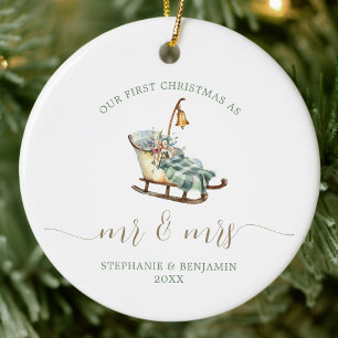 Décoration En Céramique Premier Noël M. Mme Mariage Sleigh Plaid Photo