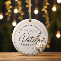 Premier Noël Marié en céramique Ornement, Fleurs