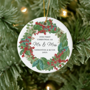 Décoration En Céramique Premier Noël Marié M. Et Mme Mariage Date