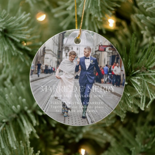Décoration En Céramique Premier Noël marié | Photo Sentimental (Arbre)