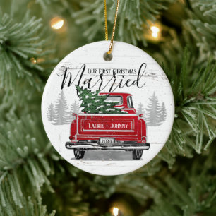 Décoration En Céramique Premier Noël Marié Vintage Camion Rouge Photo