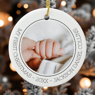 Décoration En Céramique Premier Noël Moderne Simple Bébé 2 Photo Nouveau-n