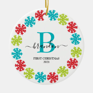 Décoration En Céramique Premier Noël Monogramme Nom de Bébé Couronne de No