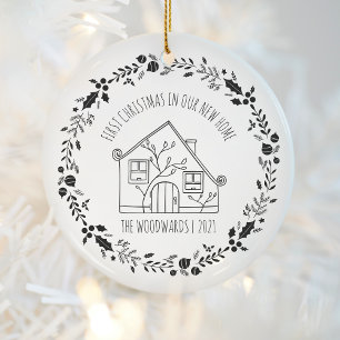 Décoration En Céramique Premier Noël Nouveau Accueil Noir Blanc