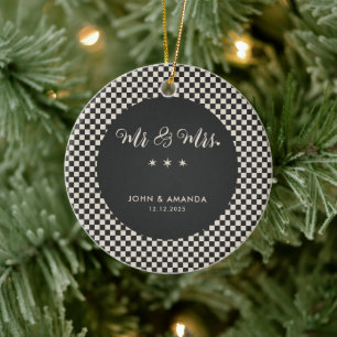 Décoration En Céramique Premier Noël Nouvelle mariée Retro Mr et Mrs Photo