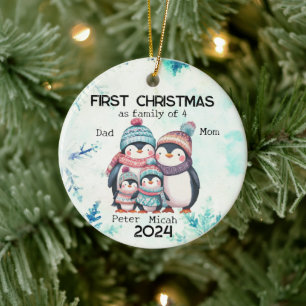 Décoration En Céramique Premier Noël personnalisé en famille de 4