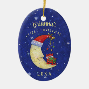 Décoration En Céramique Premier nom de monogramme de lune de Père Noël d