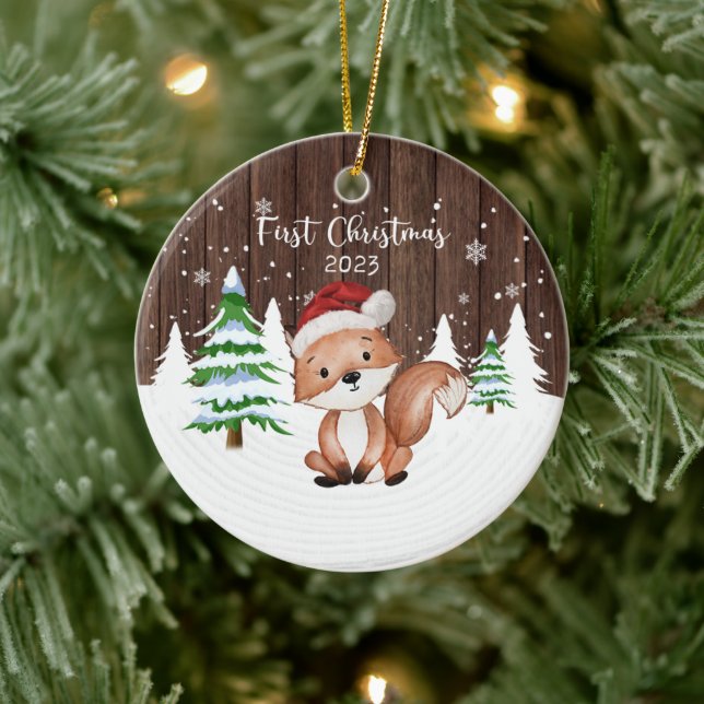 Décoration En Céramique Premier Renard de Noël de bébé sur mesure double f (Arbre)