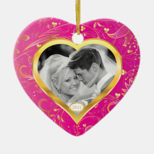 Décoration En Céramique Premier rose de coeur d'or d'ornement de photo de