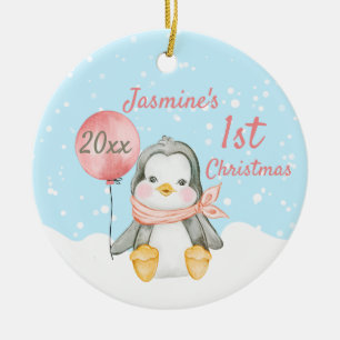 Décoration En Céramique Premier rose de Noël pour bébé en pingouin mignon