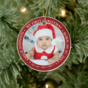 Décoration En Céramique Premier Script de Noël Baby Birth Stats & Photo