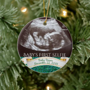 Décoration En Céramique Premier selfie de bébé (arrière - plan vert)