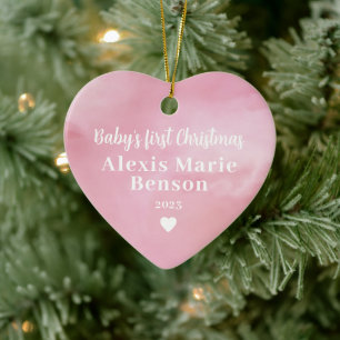 Décoration En Céramique Première aquarelle de Noël du bébé rose pleine pho