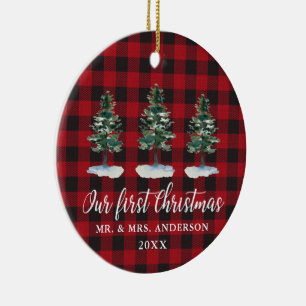 Décoration En Céramique Première calligraphie de Noël Pins PLaid PHOTO RET