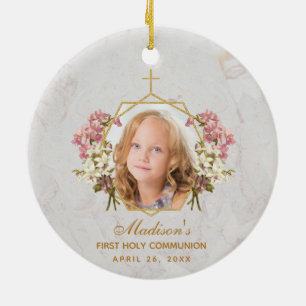 Décoration En Céramique Première communion fille photo Floral rose orchidé