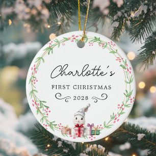 Décoration En Céramique Première couronne et lapin rustique de Noël pour b