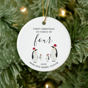 Décoration En Céramique Première famille de Noël de quatre mignons pingoui