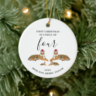 Décoration En Céramique Première famille de Noël de quatre tigres mignons
