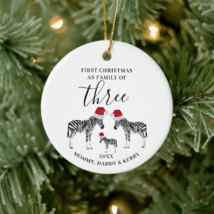 Décoration En Céramique Première famille de Noël de trois mignons Zebra