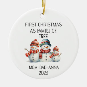 Décoration En Céramique Première famille de Noël des Snowmans des arbres