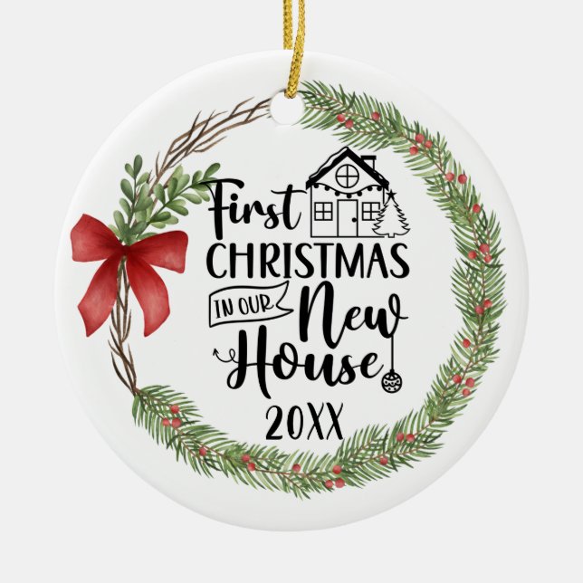 Décoration En Céramique Première Noël Nouvelle Maison Aquarelle Wire (Devant)