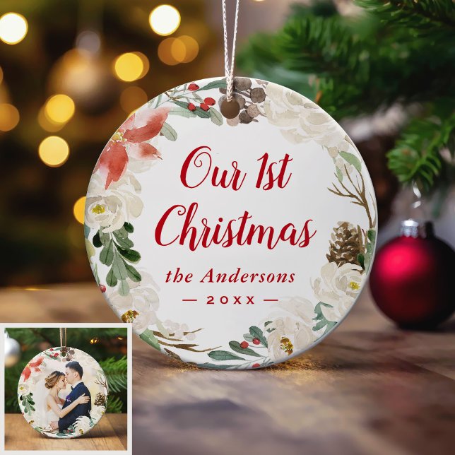 Décoration En Céramique Première Noël Verre d'hiver Floral Wreath Photo (Sample)