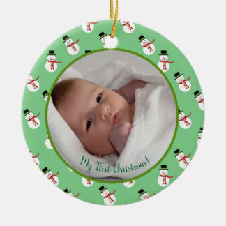 Décoration En Céramique Première photo bébé de Noël avec snowman