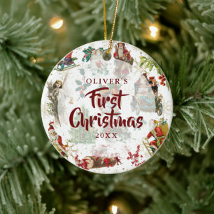 Décoration En Céramique Première photo de fête Vintage de Noël