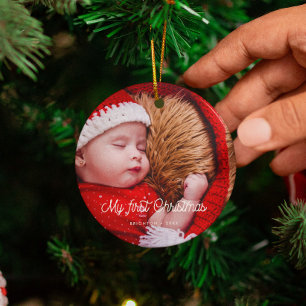 Décoration En Céramique Première photo de Noël de Baby vintage rétro