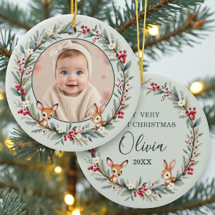 Décoration En Céramique Première photo de Noël de bébé dans une forêt de b