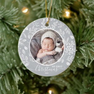 Décoration En Céramique Première photo de Noël de bébé Pewter
