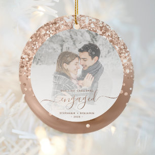 Décoration En Céramique Première photo de Noël de fiançailles Rose Gold Pa