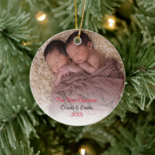 Décoration En Céramique Première photo de Noël de Red Twins Baby