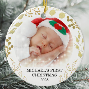 Décoration En Céramique Première photo de Noël du bébé