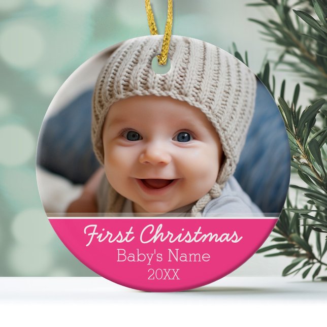 Décoration En Céramique Première photo de Noël du bébé - à face unique (Personalized Photo Ornament)