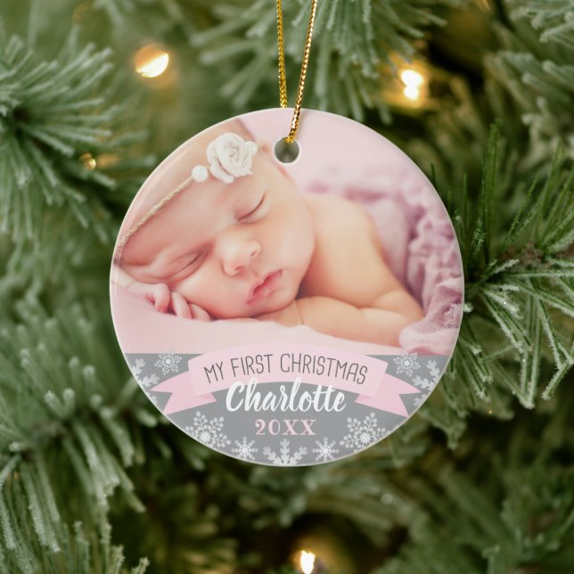 Décoration En Céramique Première photo de Noël Light Rose Baby Girl (Arbre)