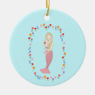 Décoration En Céramique Première Sirène de Noël de bébé Fille Nom personna