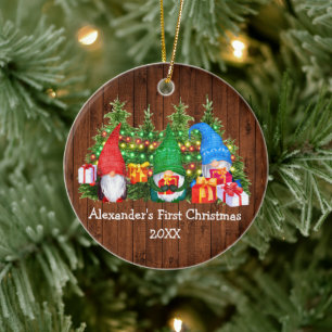 Décoration En Céramique Premières lumières de Noël de bébé Gnomes Rustique