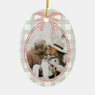 Décoration En Céramique Preppy Vintage Pink Bow Famille Photo Noël