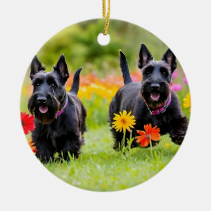 Décoration En Céramique Prêter des Terriers écossais dans l'herbe et les f