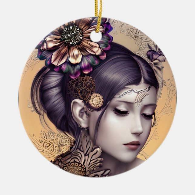 Décoration En Céramique Princesse Steampunk avec une fleur couleur cuivre (Devant)