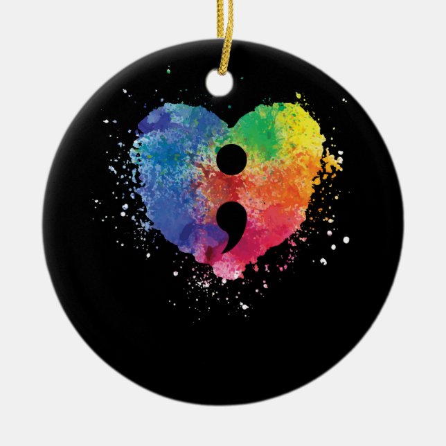 Décoration En Céramique Projet Semicolon Sensibilisation à la santé mental (Devant)