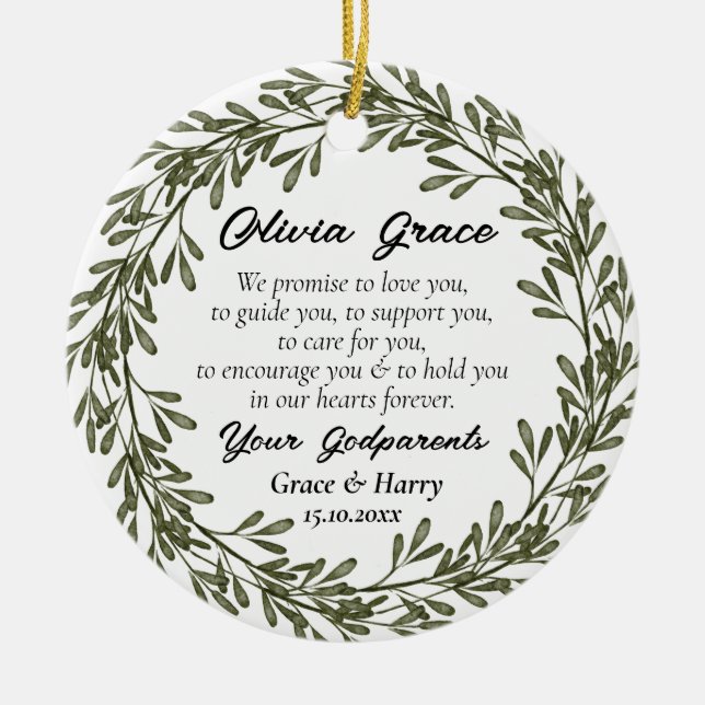 Décoration En Céramique Promesse des parents de la couronne verte à Godchi (Devant)