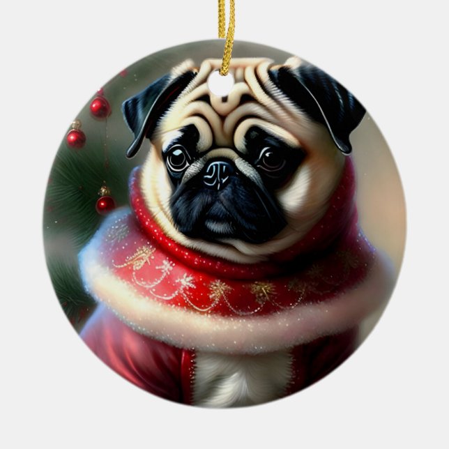 Décoration En Céramique Pug de Christmas (Devant)