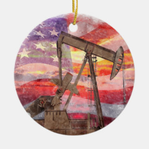 Décoration En Céramique Pumpjack silhouette pastille Drapeau américain