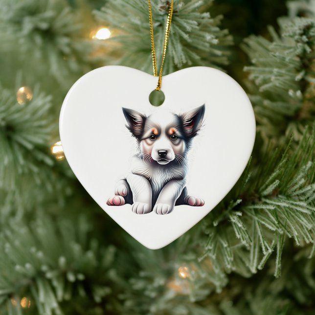 Décoration En Céramique Puppy Border Collie Personnalisé (Arbre)