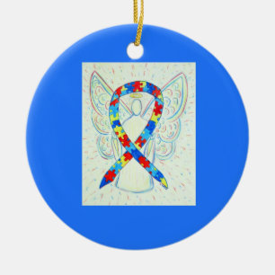 Décoration En Céramique Puzzle Awareness Ribbon Angel Custom Art Ornaments