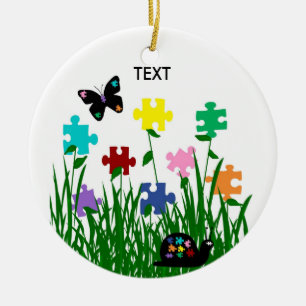 Décoration En Céramique Puzzle garden with butterfly and snail Ornament