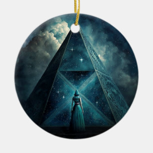 Décoration En Céramique Pyramide Bleue Surréaliste Art Visionnaire