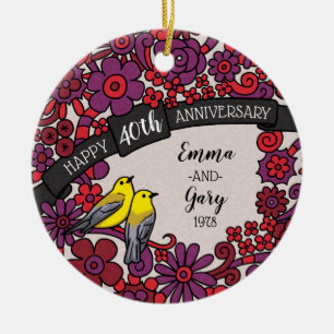 Décoration En Céramique Quarantième anniversaire personnalisé, oiseaux